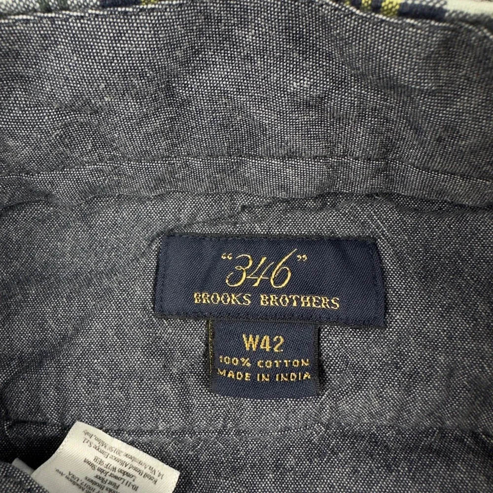 Brooks Brothers 346 Mens Plaid Cotton Chino Shorts Navy Yellow Burgundy‎ Size 42